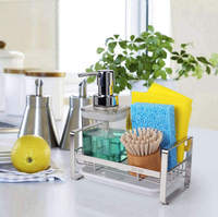 Porte-éponge d'évier de cuisine en acier inoxydable 304 pour distributeur de brosse à savon, organisateur d'évier de comptoir avec plateau de vidange amovible