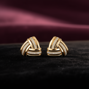 Orecchini a perno geometrici placcati oro di tendenza con zirconi rotondi incastonati a canale per gioielli da festa da donna - Product Image 2