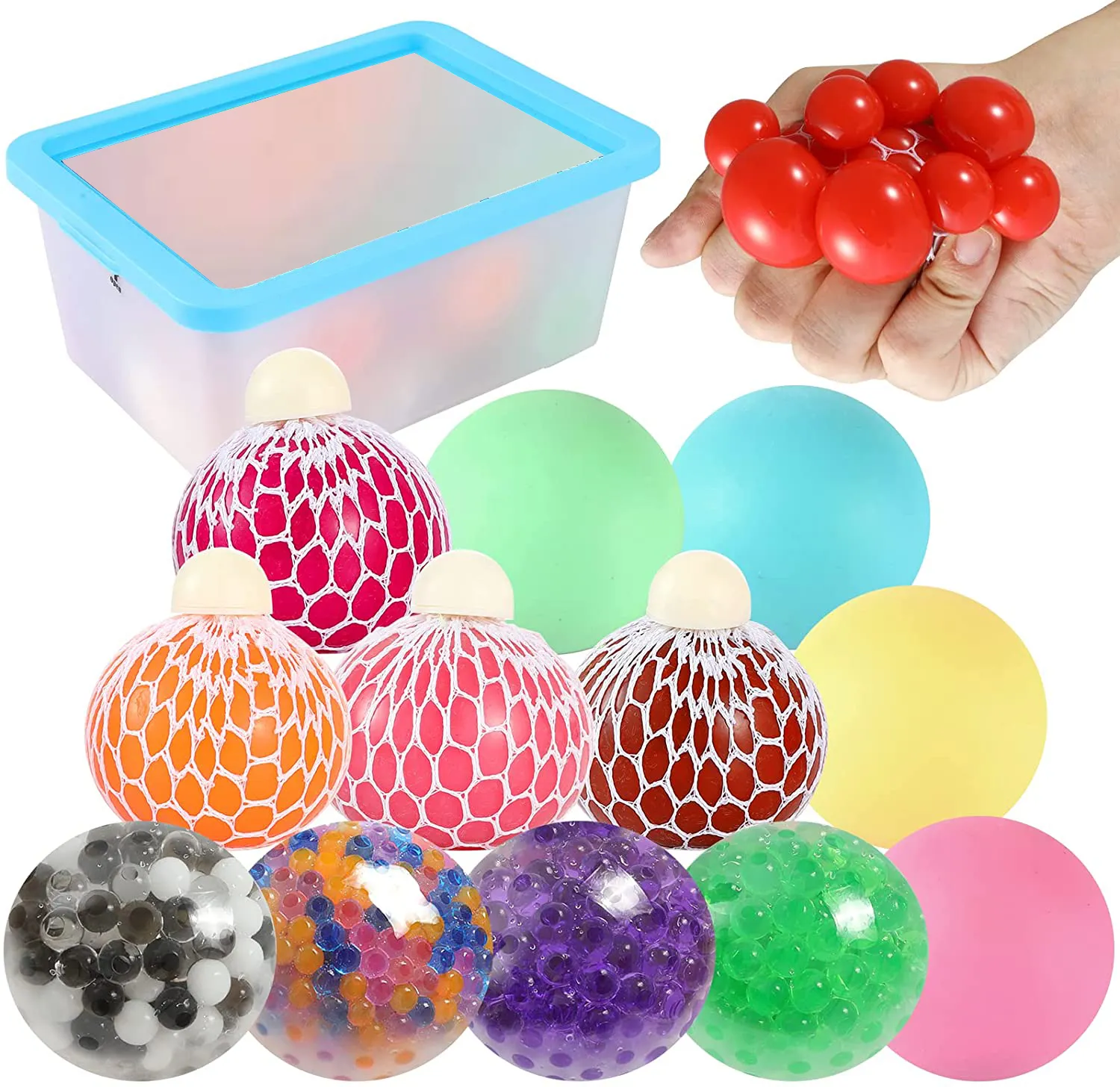 Amazon Hot Selling Custom 12 Pack Squeeze Mesh Stress Relief Squishy Ball Sensory Stress Balls Fidget Toys for Kids