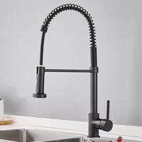 Robinet d'évier de cuisine de luxe moderne mitigeur pulvérisateur mélangeur chaud froid en acier inoxydable ressort noir brossé pour hôtels centres commerciaux fait