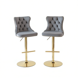 Tabourets de bar modernes rembourrés DB A&A Furniture en velours, hauteur réglable 25-33 pouces, base pivotante en métal pour style farmhouse - Product Image 1