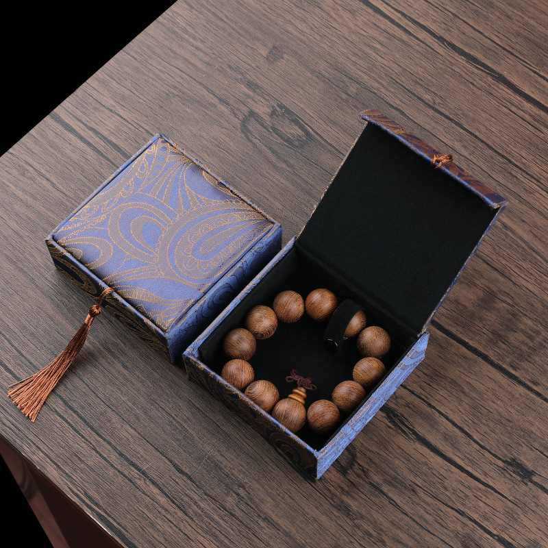 Petite boîte à bracelet en noix de cajou bleue