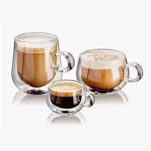 Factory Supplied Heat Resistant Double Walled Glass Coffee Cups Without Handle Insulated Mugs For Espresso