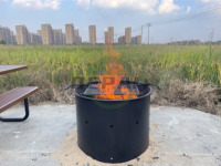 Grand foyer de camping en acier noir émaillé pour l'extérieur, anneau de feu de camp avec grille de cuisson BBQ