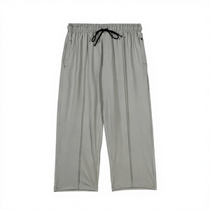 Pantalon Capri Homme OEM Gris Séchage Rapide Coupe Droite Décontractée Sport Été Léger Tissu Tricoté avec Poches - Product Image 1