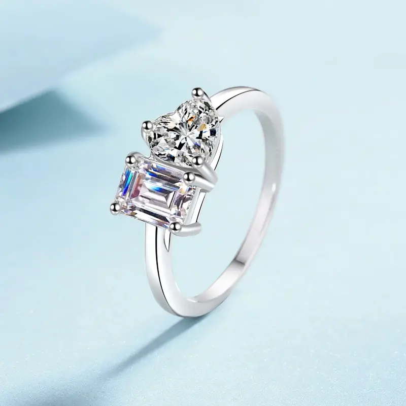 Eternal 925 Sterling Silver Wedding Band Shaped Emerald Cut 2CT Moissanite Diamond Ring Women Fine Jewelry Girls Gift