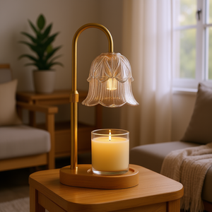 Homespice Electric Candle Warmer Gold Glass Shade Adjustable Timer Dimmable Tabletop Aroma Burner <b>Scented</b> <b>Wax</b> <b>Melts</b> - Product Image 2