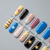 Faux ongles à presser Y2K à rayures étoilées et pois, style français, non toxiques, en plastique réutilisable, vente en gros
