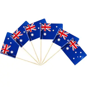 Factory Made Wholesale Cheap Custom Mini Size Australia Toothpicks Paper Flag Bamboo Pole For Cocktail Fruit Cake