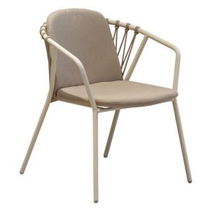 Chaise de salle à manger d'extérieur moderne et minimaliste, structure en métal, siège rembourré, <span class=keywords><strong>fauteuil</strong></span> de patio avec détails en corde tressée - Product Image 2