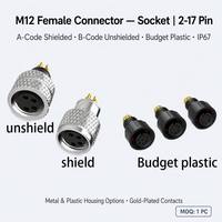 Adaptateur circulaire fileté M12 en laiton, mâle-femelle, IP67, montage sur panneau, codage A, 2-17 broches, coque/câble personnalisable, OEM, 40 ans d'expérience