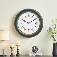 Venta al por mayor de reloj de pared verde bosque niños habitación pájaros patrón silencioso plástico Cuco redondo Reloj de pared