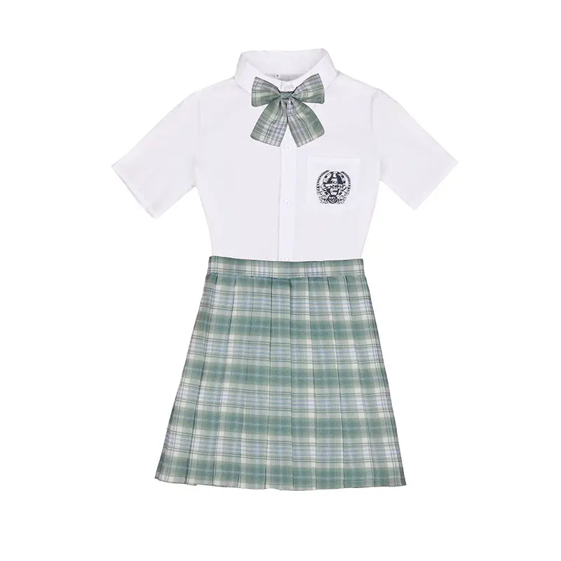 学校のロゴの女の子のシャツのユニフォームをカスタマイズする長袖の小学校のユニフォーム白いシャツ