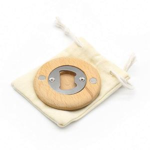 Blank DIY Round Shape Wooden Bottle Opener Coaster <b>Fridge</b> Decoration Magnet Beer Bottle Opener with Bag - Product Image 2