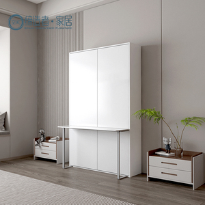 Letto a Scomparsa Verticale con Armadio in Materiale Truciolare, Letto a Muro Pieghevole Murphy con Scrivania - Product Image 2
