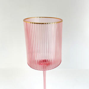 <span class=keywords><strong>Verre</strong></span> à vin cannelé à nervures en cristal <span class=keywords><strong>verre</strong></span> coupé <span class=keywords><strong>tropical</strong></span> avec rayures et bord doré <span class=keywords><strong>verre</strong></span> à vin rouge à longue tige sans pied - Product Image 3