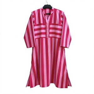 Robe longue d'été rayée en lin et coton respirant pour femme, coupe trapèze sans manches, col en V, qualité supérieure, impression numérique - Product Image 1