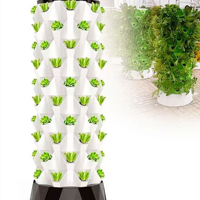 Automatic Hydroponic Vertical Towers for Efficient Home Gardening of Leafy Greens Like Lettuce Kale Spinach