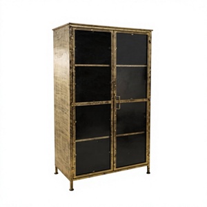 Rustic Metal <b>Wardrobe</b> with Glass Doors 4 Shelves Storage Cabinet Bedroom Furniture Antique Finish Metal Handles - Product Image 4