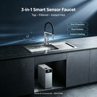 Robinet de cuisine extractible à double sortie avec capteur et ports filtrés séparés, 3-en-1 instantané, pour cuisine et bureau, OEM LUCKBOIL