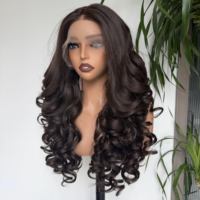 Perruque synthétique Lace Front 13*6, Ondulations profondes, Boucles souples et rebondissantes, Noir naturel, Haute qualité, Sans colle, Ligne de cheveux naturelle pour femmes