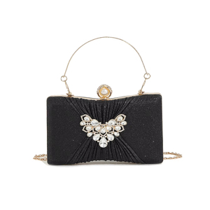 Bell Square Polyester Pearl-head Pleated Diamond-studded Box <b>Clutch</b> Sparkling Evening Party Crossbody <b>Wedding</b> Luxury Design - Product Image 1