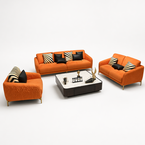 Juego de Sofás de Cuero Genuino Minimalista en Forma de <span class=keywords><strong>U</strong></span>, Estilo Italiano de Lujo Ligero, Muebles para el Hogar, Villa de Alta Gama, Sala de Estar Grande - Product Image 1
