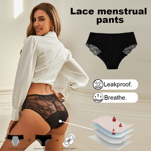 Bio-Baumwolle OEKO-TEX Zertifizierte Spitzen-Periodenunterwäsche, Auslaufsicher, Atmungsaktiv, 4-Lagen, Hohe Saugkraft, Waschbare Periodenslips - Product Image 2