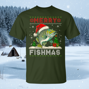 Camiseta navideña de pesca con estampado de pez carpa, estilo Merry Fishmas - Product Image 3