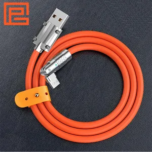 180弯头快速充电电缆120W USB C型电缆游戏苹果小米三星充电器液体硅胶充电电缆