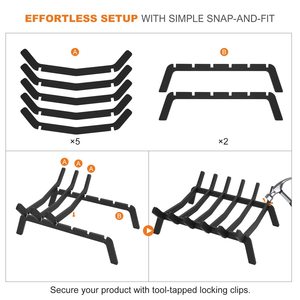 Grille de foyer pour <span class=keywords><strong>cheminée</strong></span> intérieure avec pieds de stabilité renforcée, outils de préparation du feu, support pour bois de chauffage de poêle à bois - Product Image 3