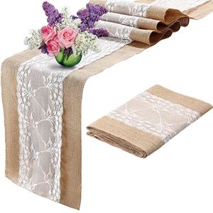 Chemin de table en jute naturel, chemins de table en dentelle pour mariage américain, décoration de table pour fête, nappe - Product Image 1