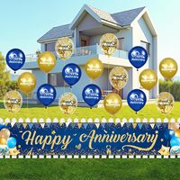 Bannière Joyeux Anniversaire Bleu Marine et Or avec Ballons et Confettis pour Hommes, Femmes et Mariages