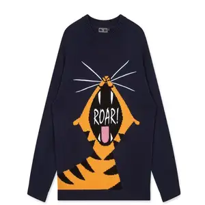 Pull personnalisé à col bas en cyan pour homme, avec broderie de dessin animé