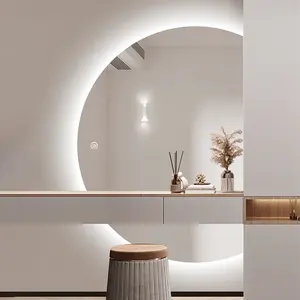 Metade círculo parede decorativa LED retroiluminado espelhos do banheiro com retroiluminação em semicírculo casa moderna metade espelho redondo