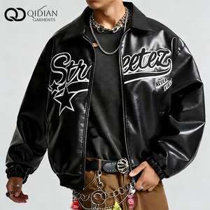 Custom Men's Streetwear Varsity <strong>Jacket</strong> High Quality Black Faux Leather <strong>Jacket</strong> Chenille Embroidery <strong>Patches</strong> Manufacturer OEM - Product Image 6