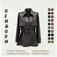 Manteau long en cuir de mouton premium pour femme, ceinturé, simple boutonnage, imperméable et doux, idéal pour la ville et la conduite.