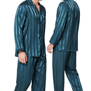 Мужской пижамный комплект, шелковая атласная пижама с длинным рукавом, одежда для сна
