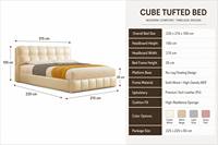 Lit double multifonctionnel Jis de style français, luxueux et moderne, en cuir, avec cadre en bois massif, couleur crème, type pouf
