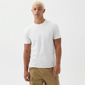 Camiseta de Algodón Blanca para Hombre, Manga Corta, Cuello Redondo, Corte Regular, Color Sólido, Diseño Liso de Punto Jersey - Product Image 1