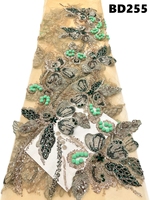 Tissu en dentelle brodée à la main de Dubaï, prix d'usine, dentelle perlée violette, tissu en dentelle perlée pour robe de mariée