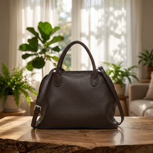 Sac bowling en cuir véritable marron, sac fourre-tout à bandoulière grainé, fermeture éclair, grande capacité pour les voyages et l'usage quotidien - Product Image 3
