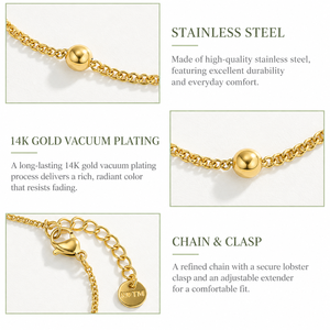 สร้อยข้อมือสแตนเลสสตีลสีทองแบบมินิมอล ประดับด้วยลูกปัดละเอียด ชุบทอง 14K ด้วยระบบสุญญากาศ - Product Image 2