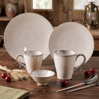 Service de vaisselle en céramique ST Classic Milky White Dotted Glaze, assiettes, bols à céréales, plats de service, pour hôtel et restaurant