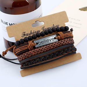 Grabado <span class=keywords><strong>Believe</strong></span> cuero multicapa pulsera tejido trenzado con cuentas pulseras pulsera brazaletes brazalete mujeres hombres - Product Image 3