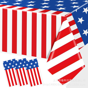 Rolling American Flag <b>Tablecloth</b> 137x274cm <b>Plastic</b> Disposable Party Decorations for Independence Day Celebration - Product Image 1