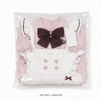 Ensemble de costumes Lolita pour femmes, robe rose douce à manches bouffantes, col avec nœud, jupe en dentelle, tablier à volants, cosplay pour fête d'Halloween