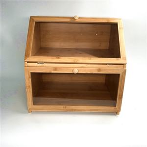 Legend – boîte à pain en bambou de cuisine OEM/ODM, bac à pain en bois à 2 couches réglables avec fenêtre en verre acrylique et tiroir de rangement - Product Image 3