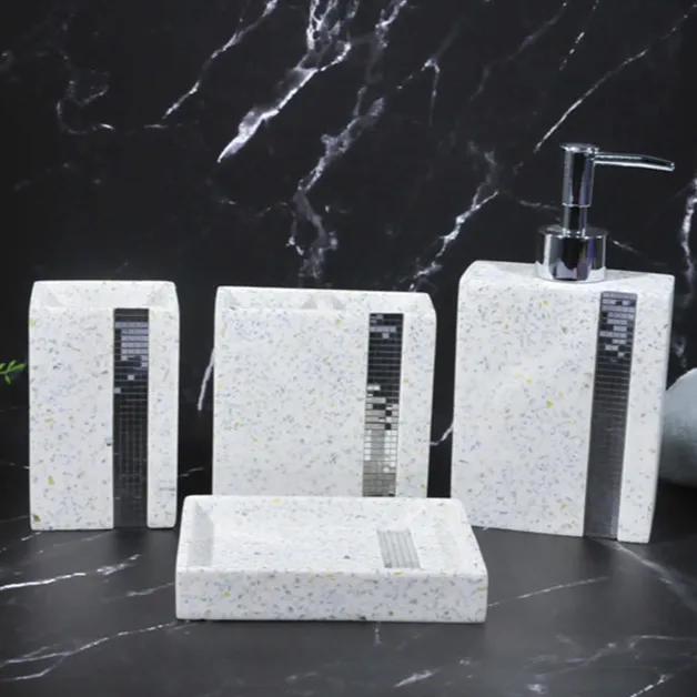 Resin bathroom accessories luxury mosaic glass bathroom set