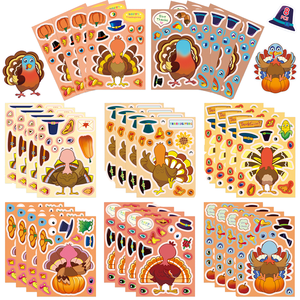 Adesivo Originale per il Gioco del Cambio Faccia della Tacchino di Ringraziamento, Adesivo Puzzle Fai-da-Te con Cartoni Animati Carini per le Festività - Product Image 1